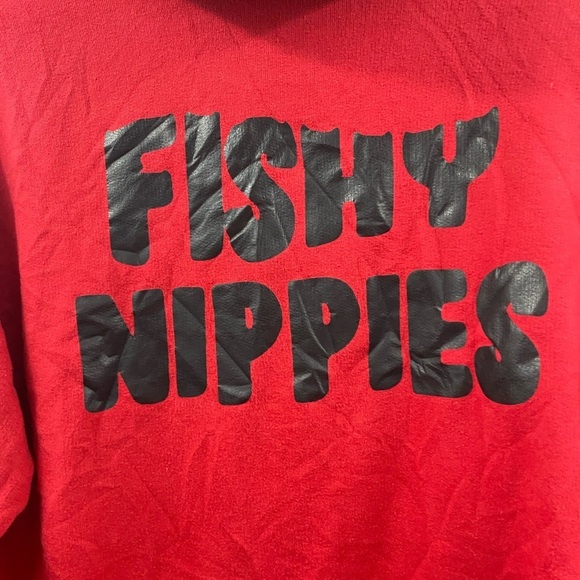John Lauren Fishy Nippies Hoodie Mens Size Small Red Pullover Casual Streetwear - Picture 9 of 12